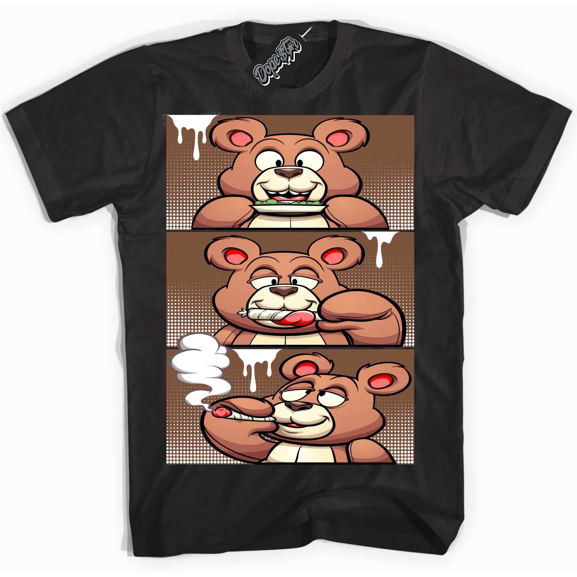 Cool Black Shirt with “Roll It Lick It Smoke It Bear” design that perfectly matches the Archaeo Brown White 1s Jordans.
