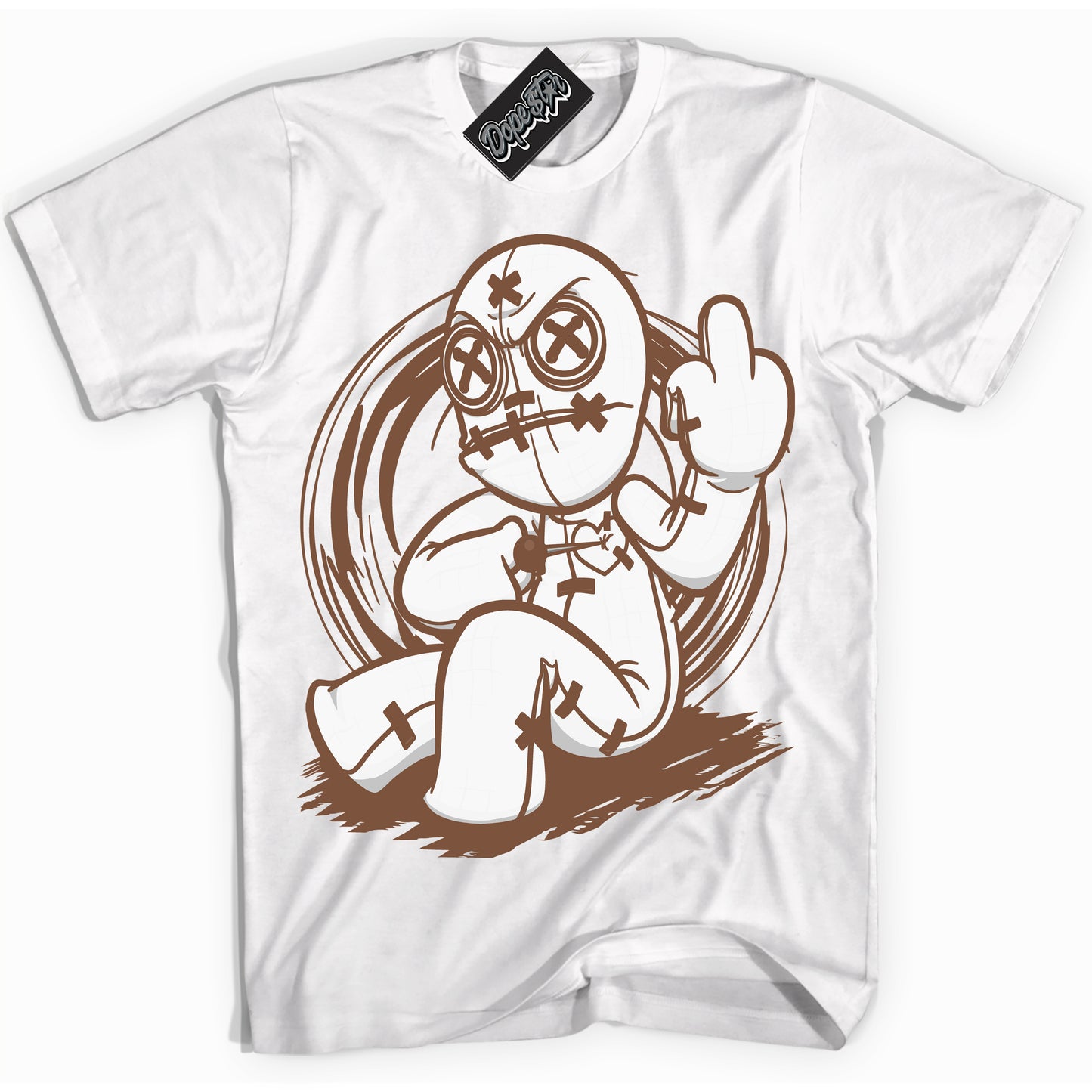 Cool White Shirt with “Voodoo Doll” design that perfectly matches the Archaeo Brown White 1s Jordans.
