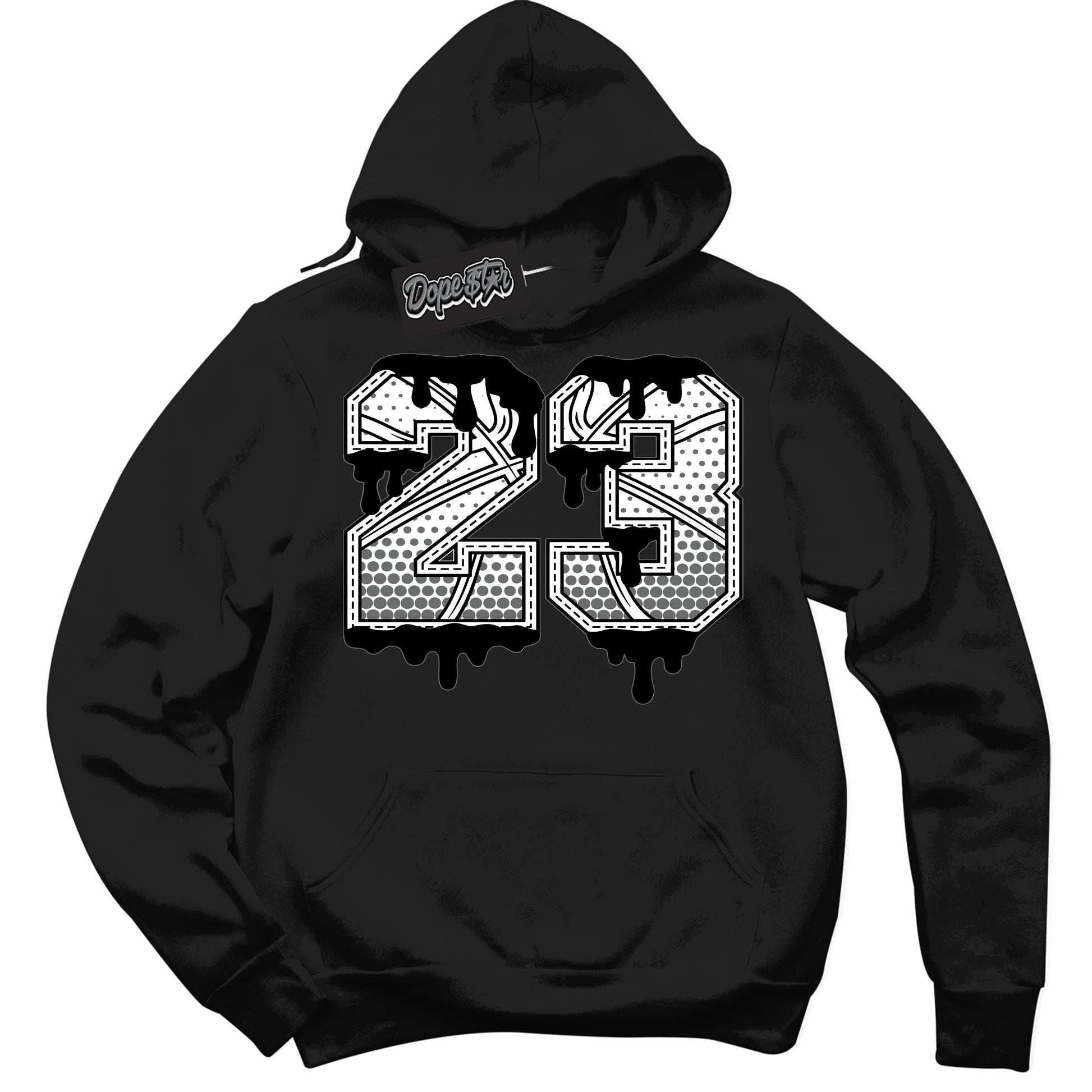 Cool Black Hoodie with “23 Ball” design that Perfectly Matches Iron Grey 1s Jordans.
