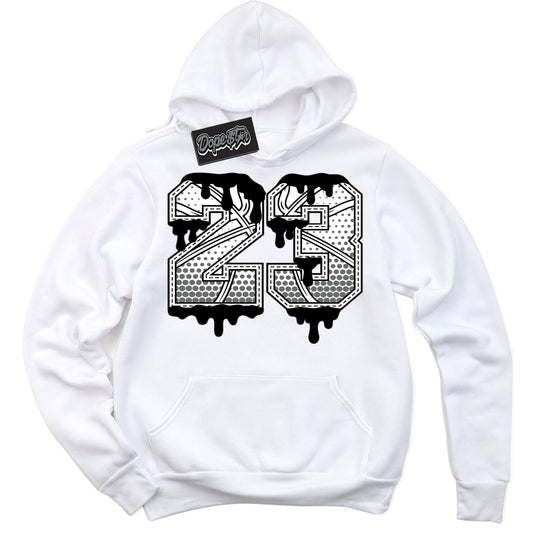 Cool White Hoodie with “23 Ball” design that Perfectly Matches Iron Grey 1s Jordans.
