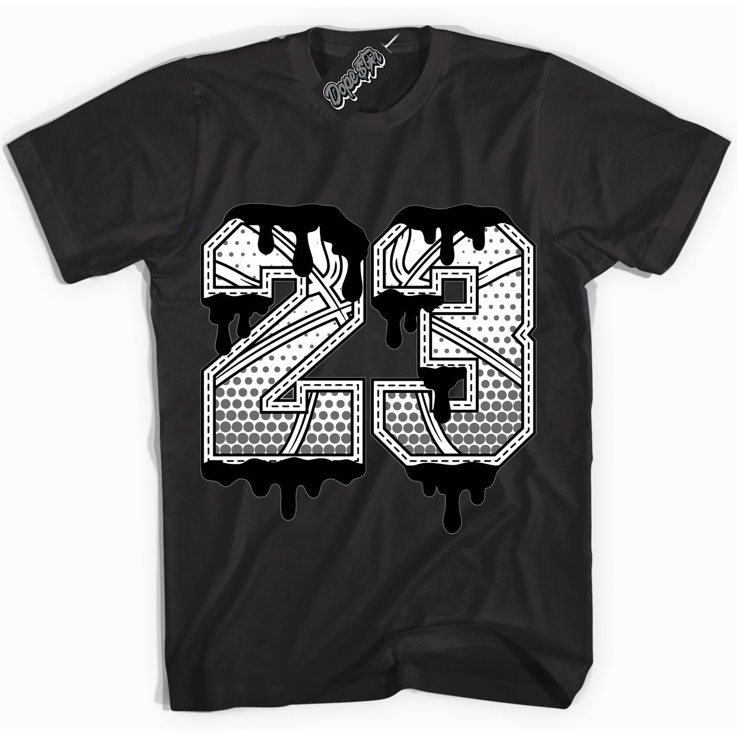 Cool Black Shirt with “23 Ball” design that perfectly matches the Iron Grey 1s Jordans.
