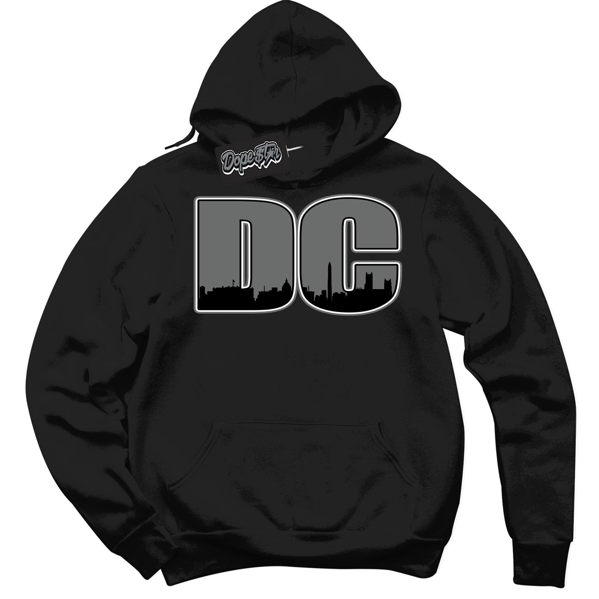 Cool Black Hoodie with “DC” design that Perfectly Matches Iron Grey 1s Jordans.