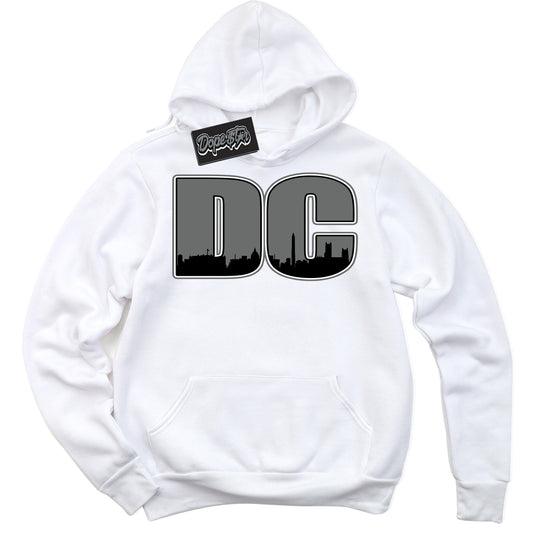 Cool White Hoodie with “DC” design that Perfectly Matches Iron Grey 1s Jordans.