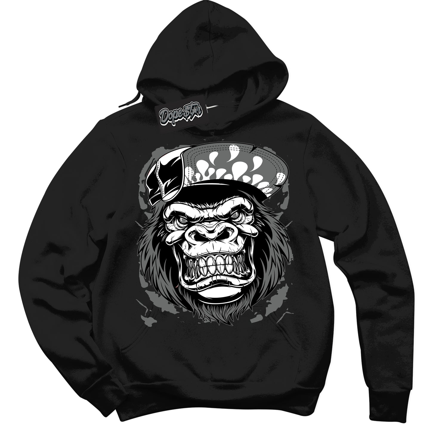 Cool Black Hoodie with “Gorilla Beast” design that Perfectly Matches Iron Grey 1s Jordans.
