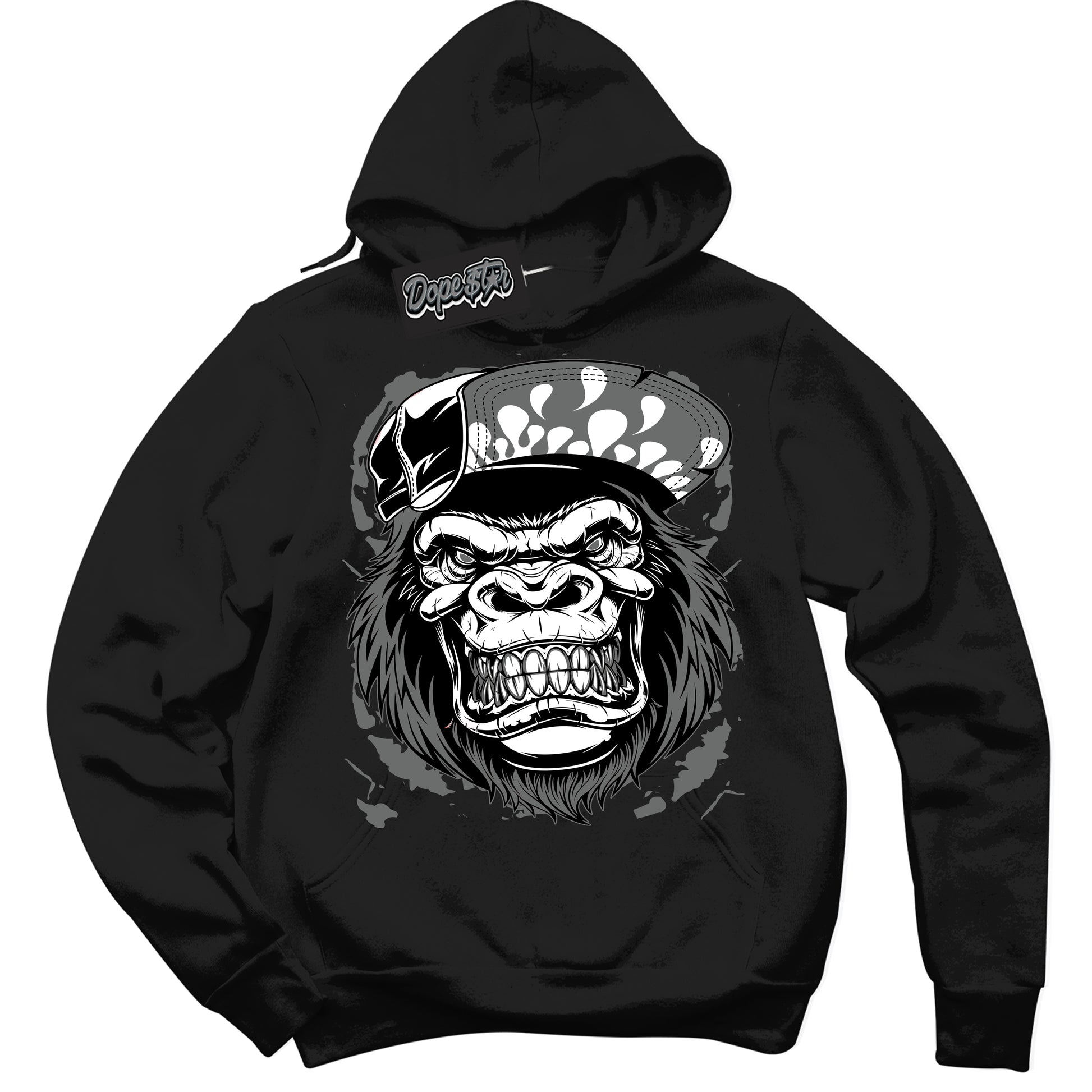 Cool Black Hoodie with “Gorilla Beast” design that Perfectly Matches Iron Grey 1s Jordans.
