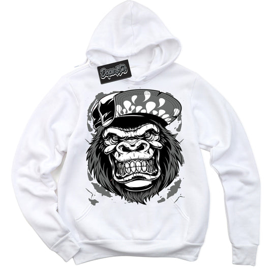 Cool White Hoodie with “Gorilla Beast” design that Perfectly Matches Iron Grey 1s Jordans.
