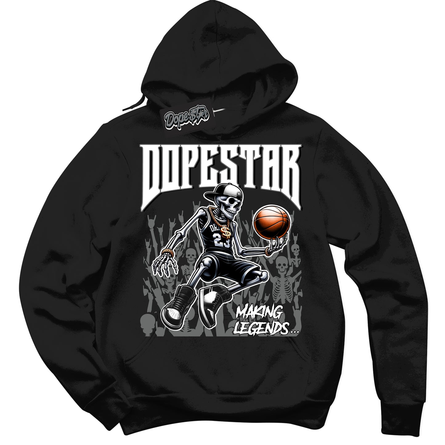Cool Black Hoodie with “Making Legends” design that Perfectly Matches Iron Grey 1s Jordans.