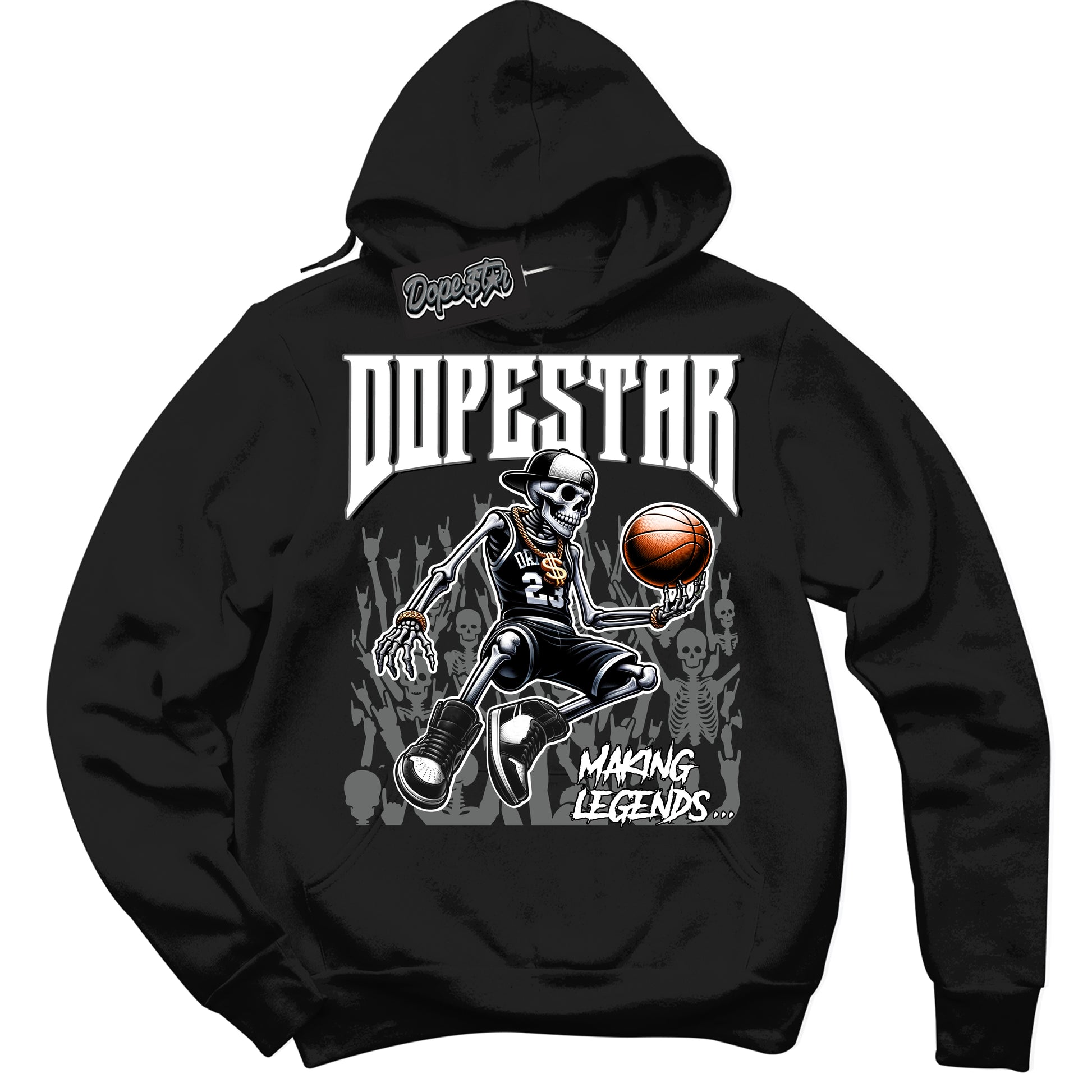 Cool Black Hoodie with “Making Legends” design that Perfectly Matches Iron Grey 1s Jordans.