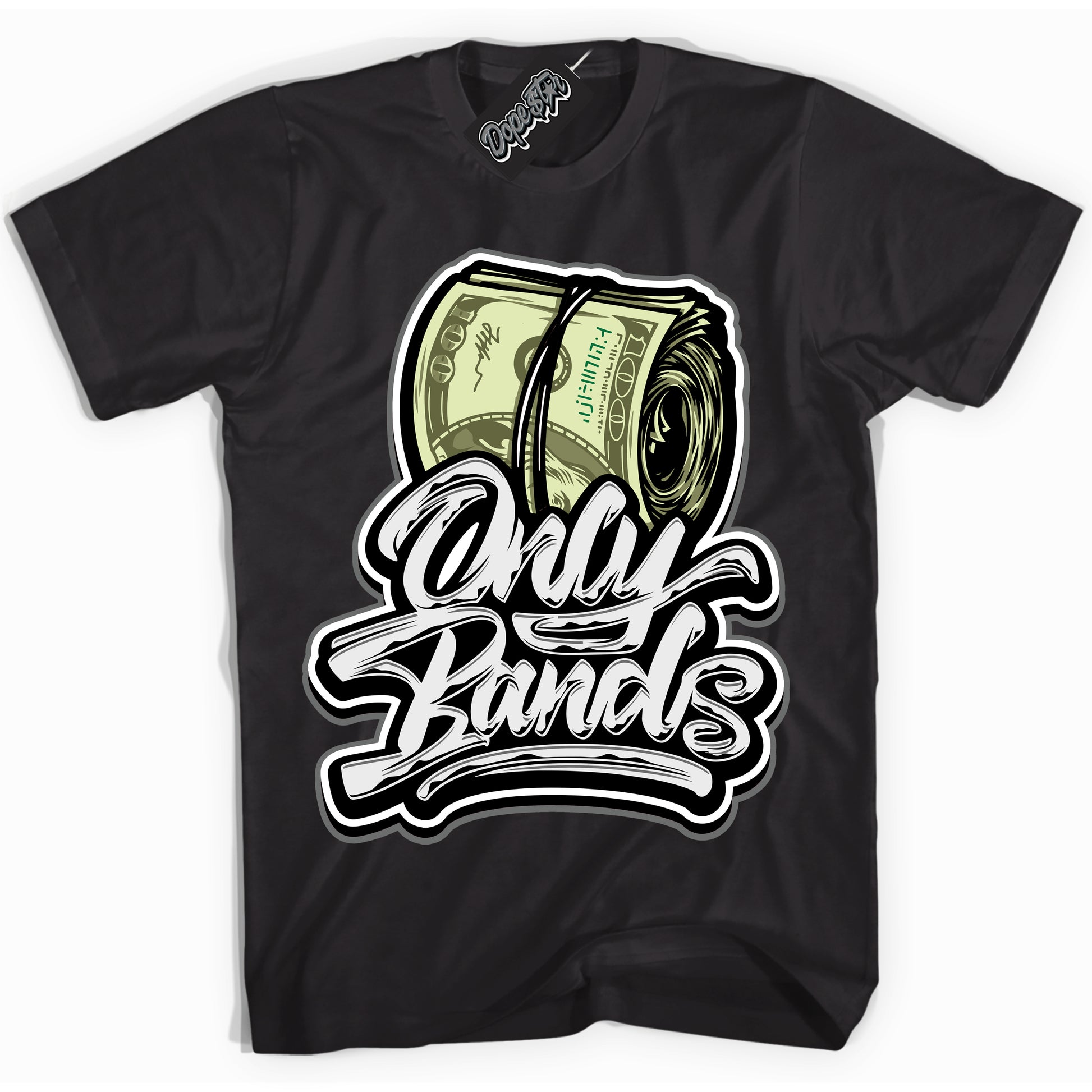 Cool Black Shirt with “Only Bands” design that perfectly matches the Iron Grey 1s Jordans.