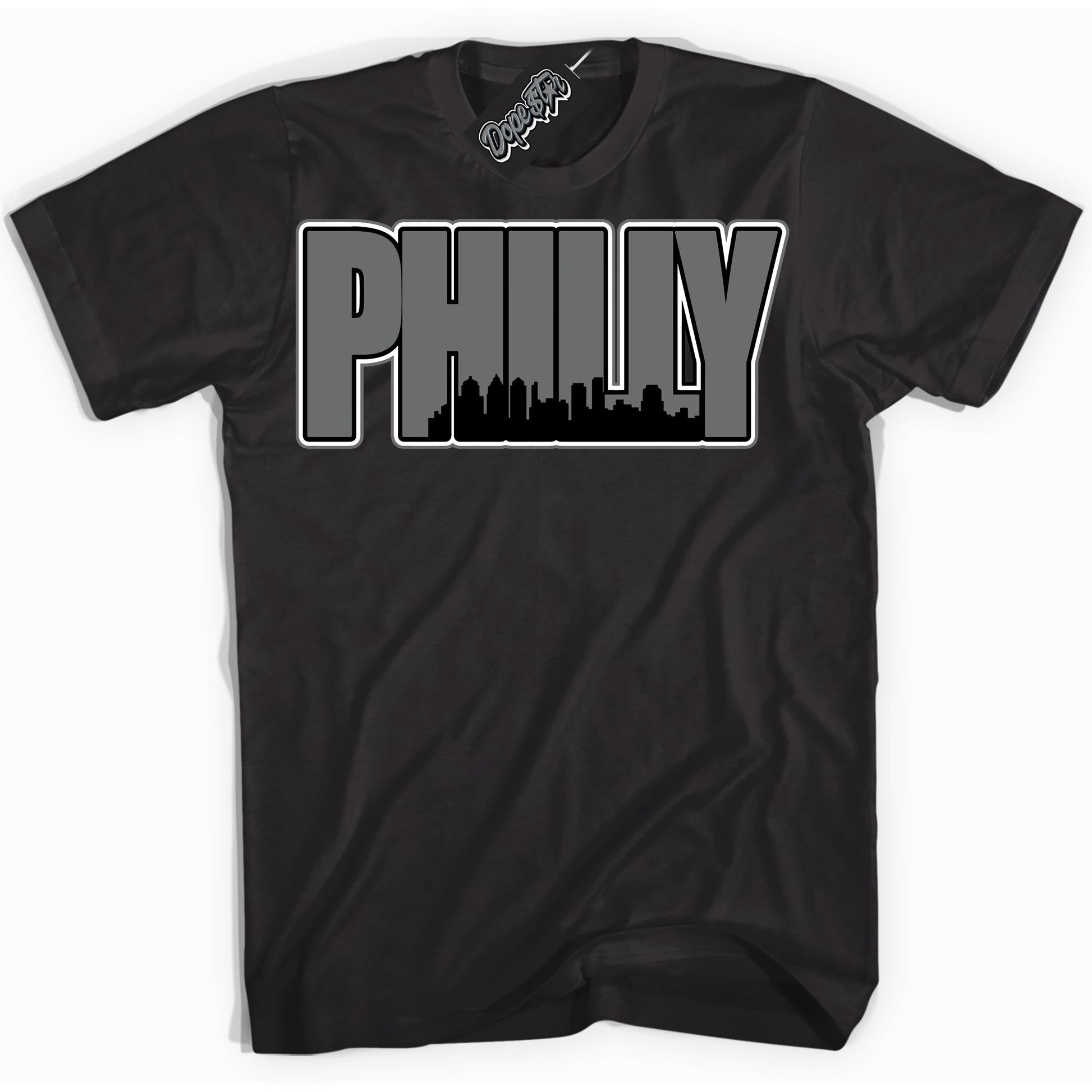 Cool Black Shirt with “Philly” design that perfectly matches the Iron Grey 1s Jordans.