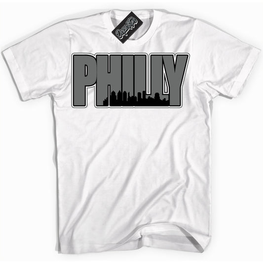 Cool White Shirt with “Philly” design that perfectly matches the Iron Grey 1s Jordans.
