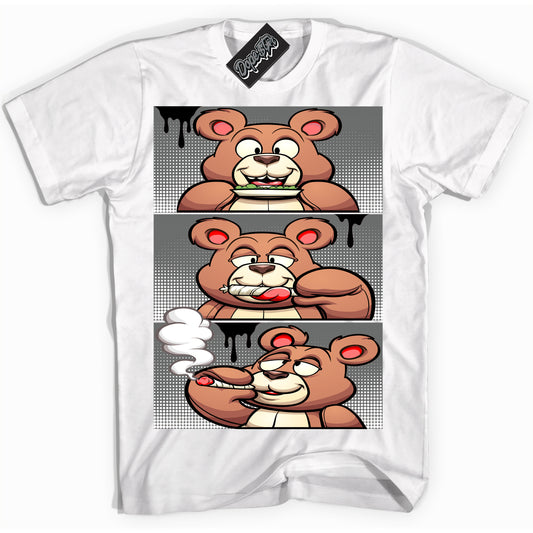 Cool White Shirt with “Roll It Lick It Smoke It Bear” design that perfectly matches the Iron Grey 1s Jordans.