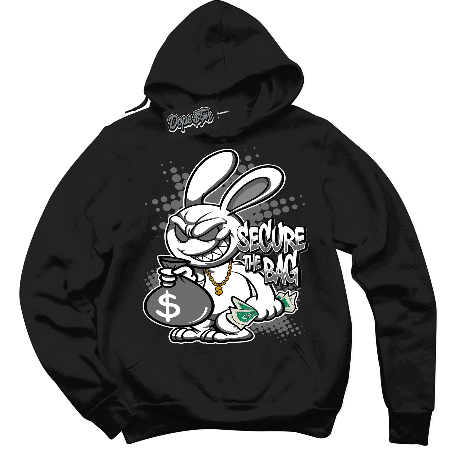 Cool Black Hoodie with “Secure The Bag” design that Perfectly Matches Iron Grey 1s Jordans.