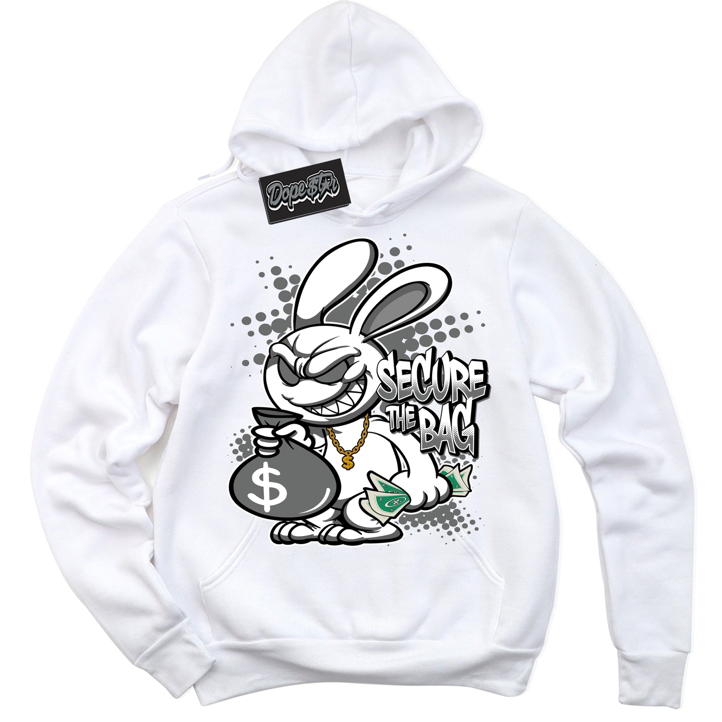 Cool White Hoodie with “Secure The Bag” design that Perfectly Matches Iron Grey 1s Jordans.