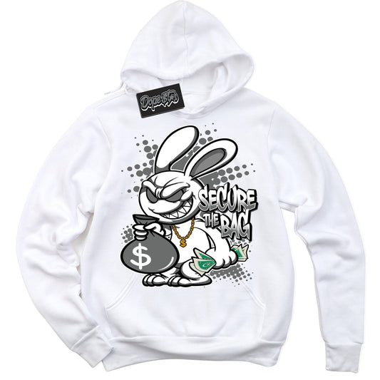 Cool White Hoodie with “Secure The Bag” design that Perfectly Matches Iron Grey 1s Jordans.