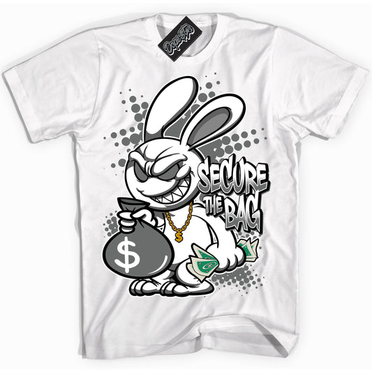 Cool White Shirt with “Secure The Bag” design that perfectly matches the Iron Grey 1s Jordans.