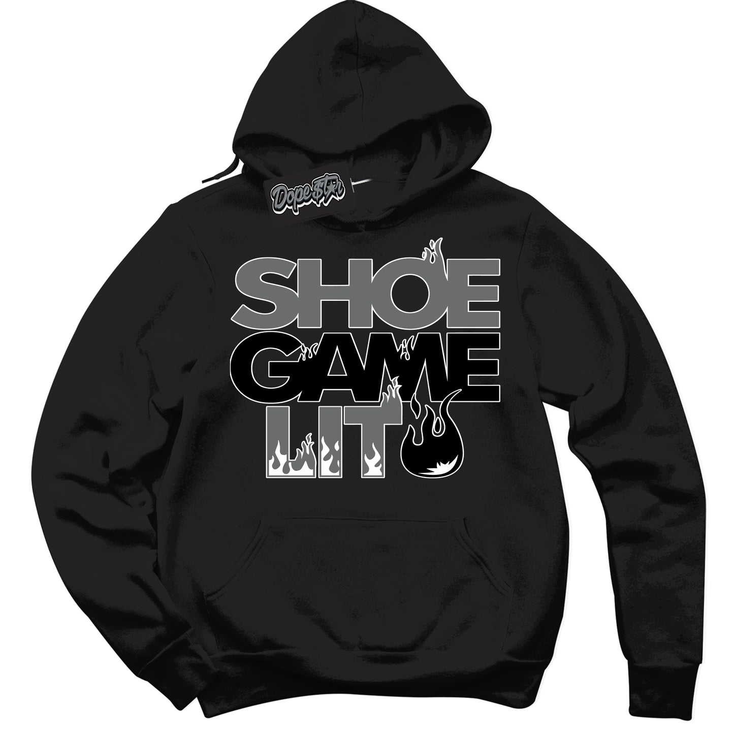 Cool Black Hoodie with “Shoe Game Lit” design that Perfectly Matches Iron Grey 1s Jordans.