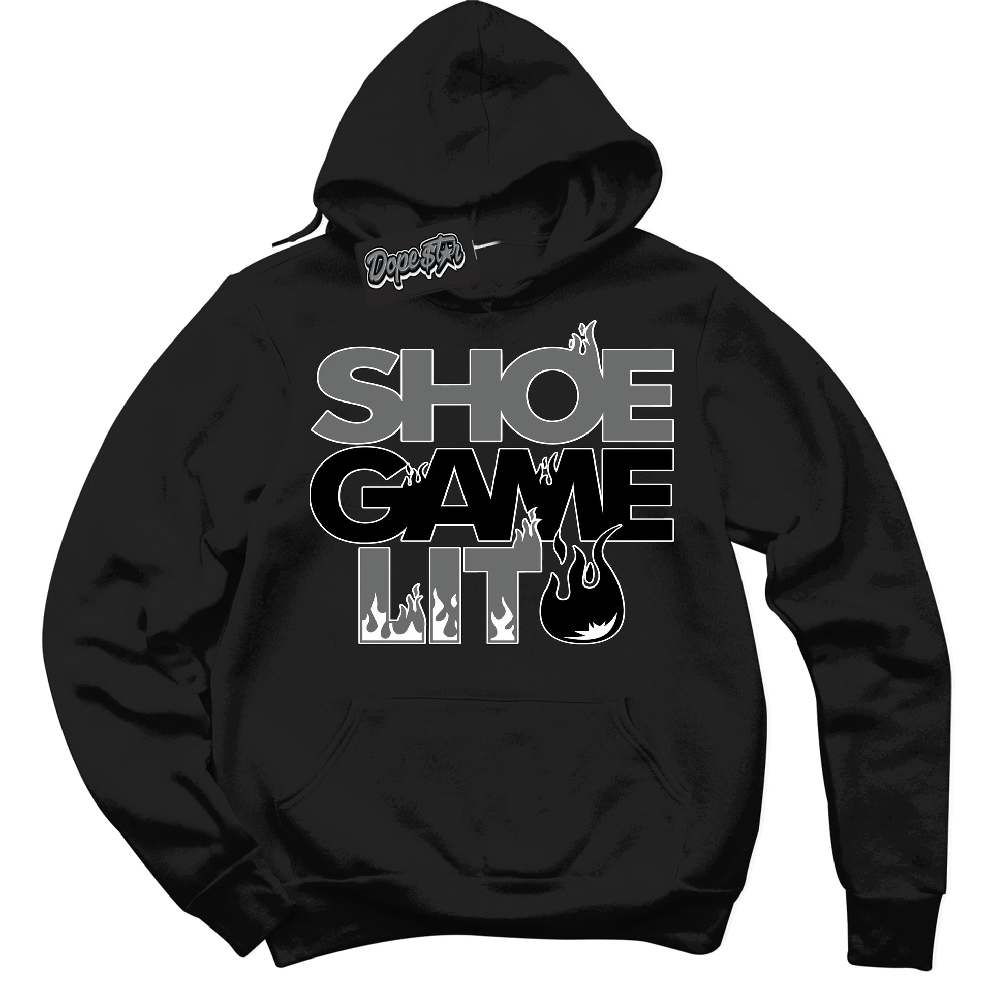 Cool Black Hoodie with “Shoe Game Lit” design that Perfectly Matches Iron Grey 1s Jordans.
