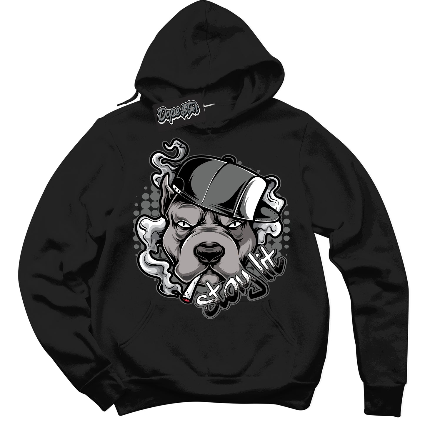 Cool Black Hoodie with “Stay Lit” design that Perfectly Matches Iron Grey 1s Jordans.