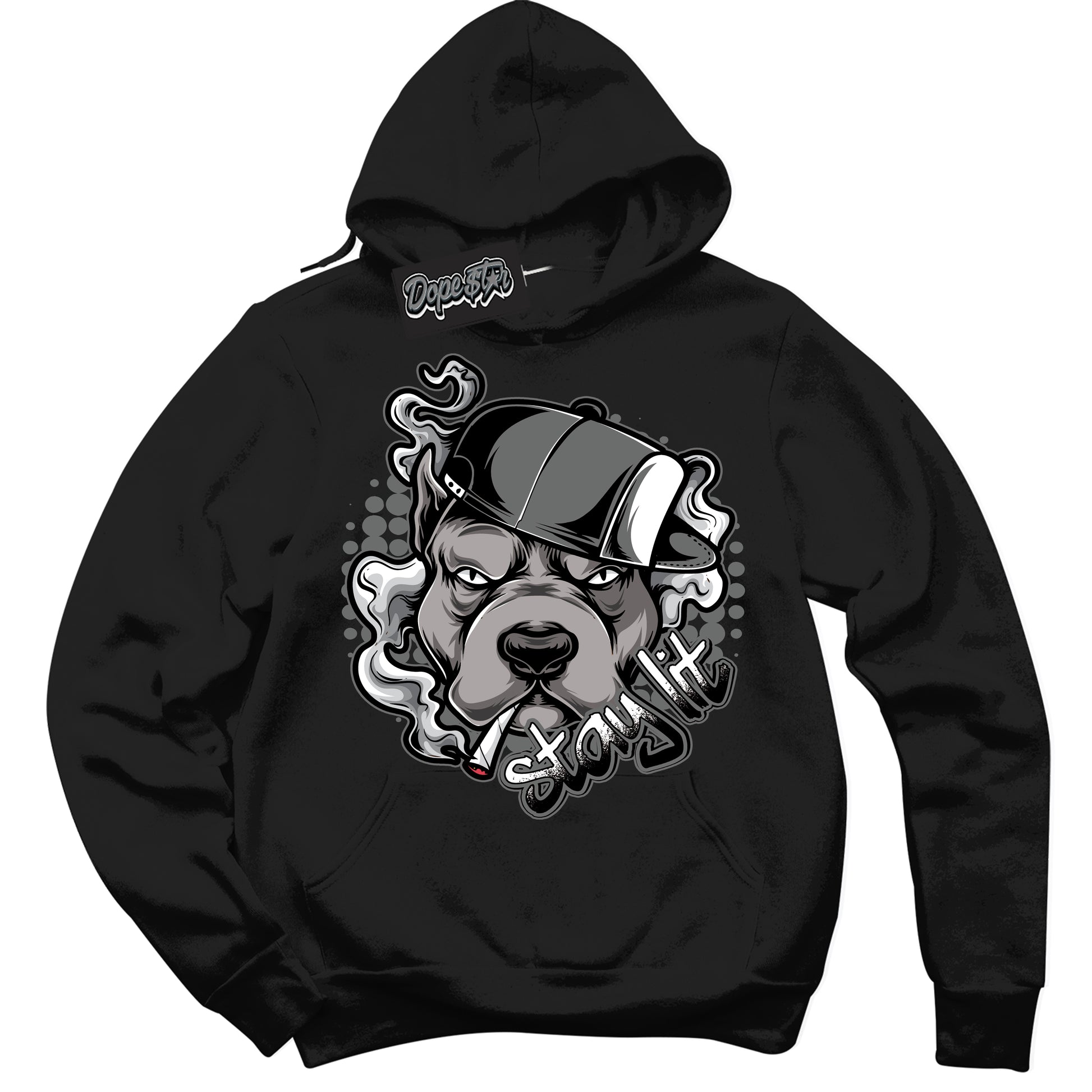Cool Black Hoodie with “Stay Lit” design that Perfectly Matches Iron Grey 1s Jordans.