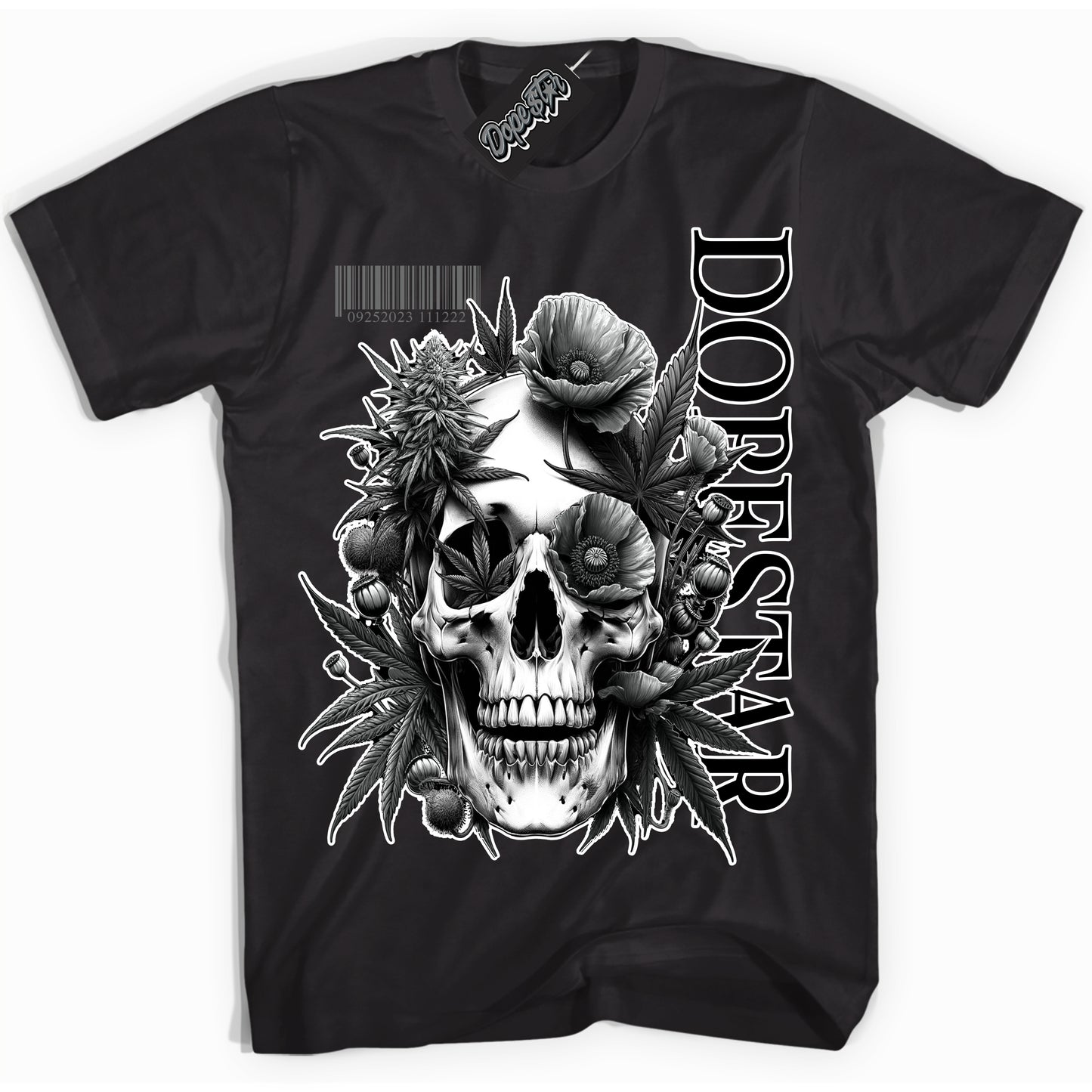 Cool Black Shirt with “Skull Poppies” design that perfectly matches the Iron Grey 1s Jordans.