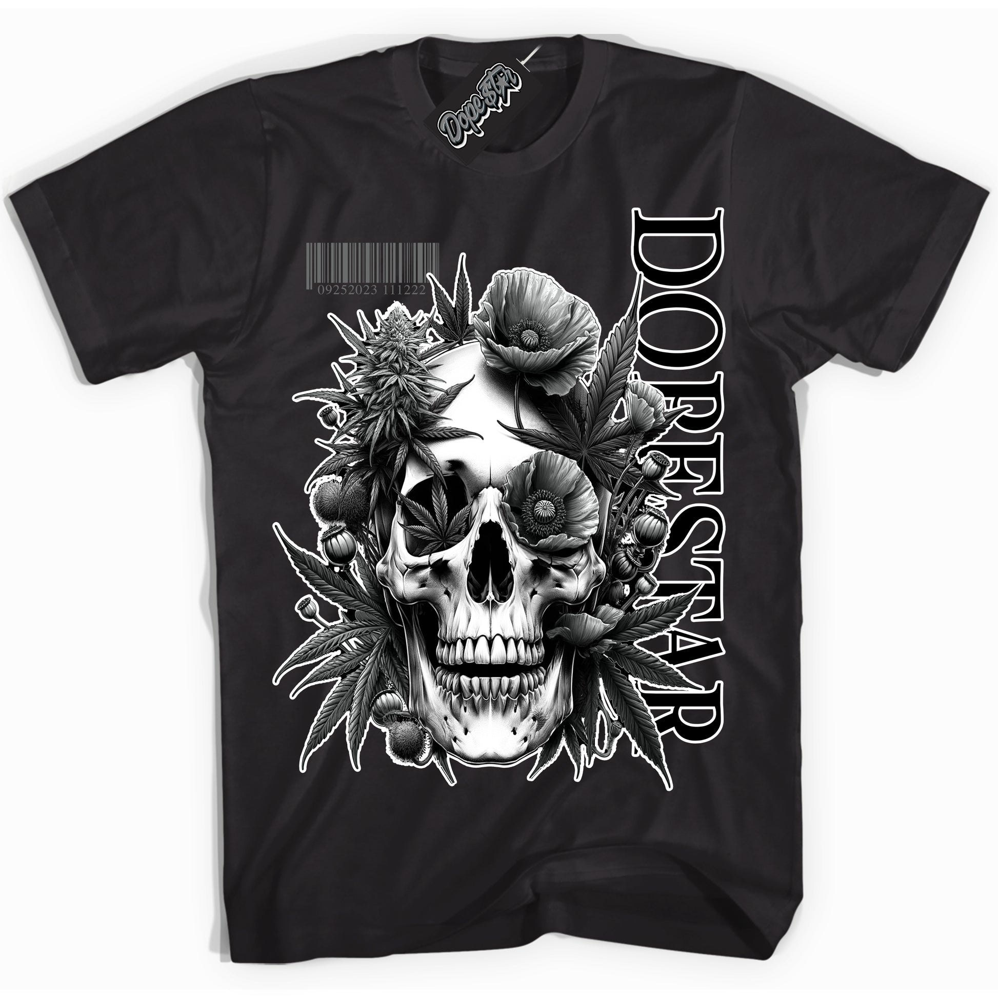 Cool Black Shirt with “Skull Poppies” design that perfectly matches the Iron Grey 1s Jordans.
