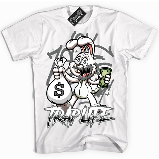 Cool White Shirt with “Trap Rabbit” design that perfectly matches the Iron Grey 1s Jordans.
