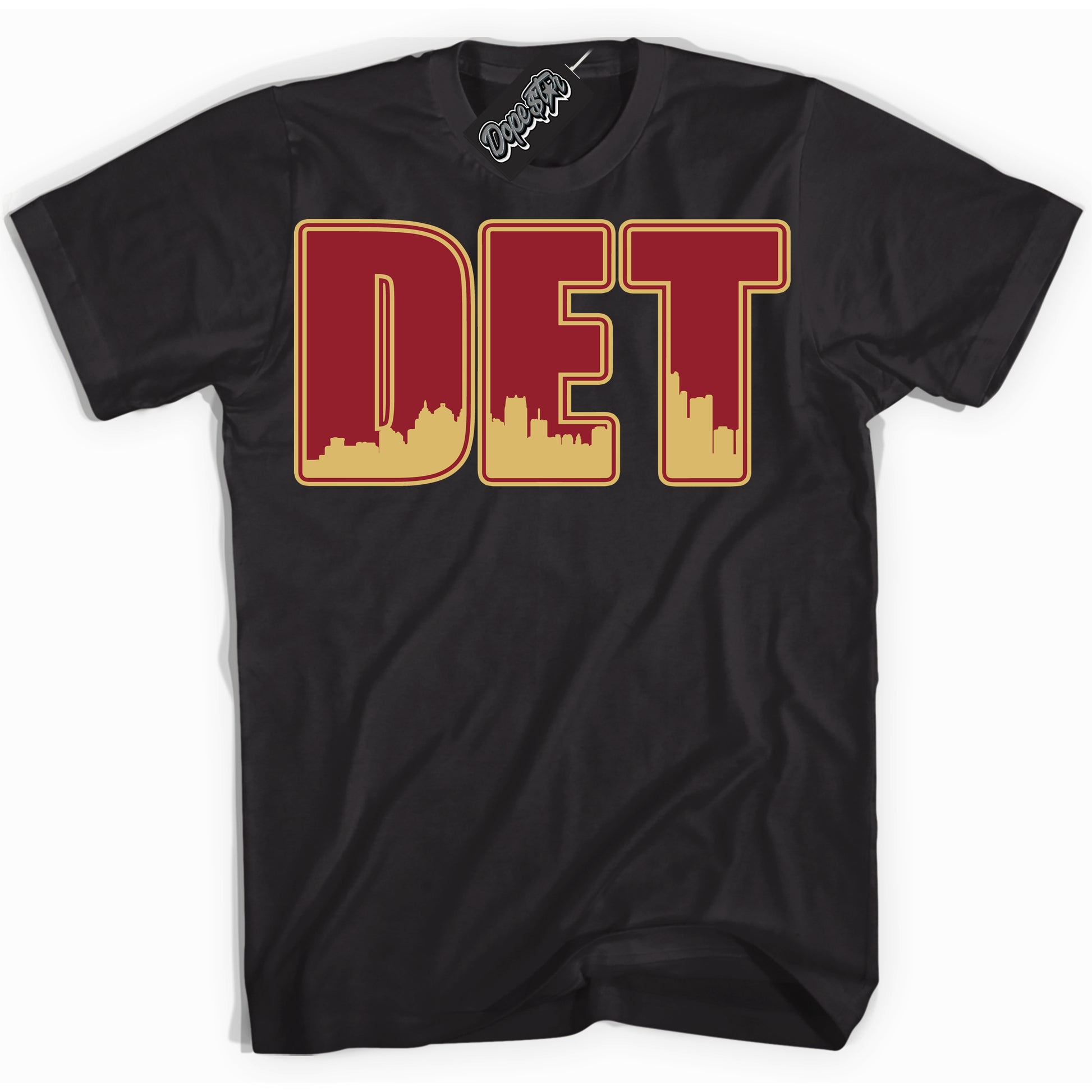 Cool Black Shirt with “ Detroit ” design that perfectly matches Method of Make Gym Red Metallic Gold 1s Jordans.