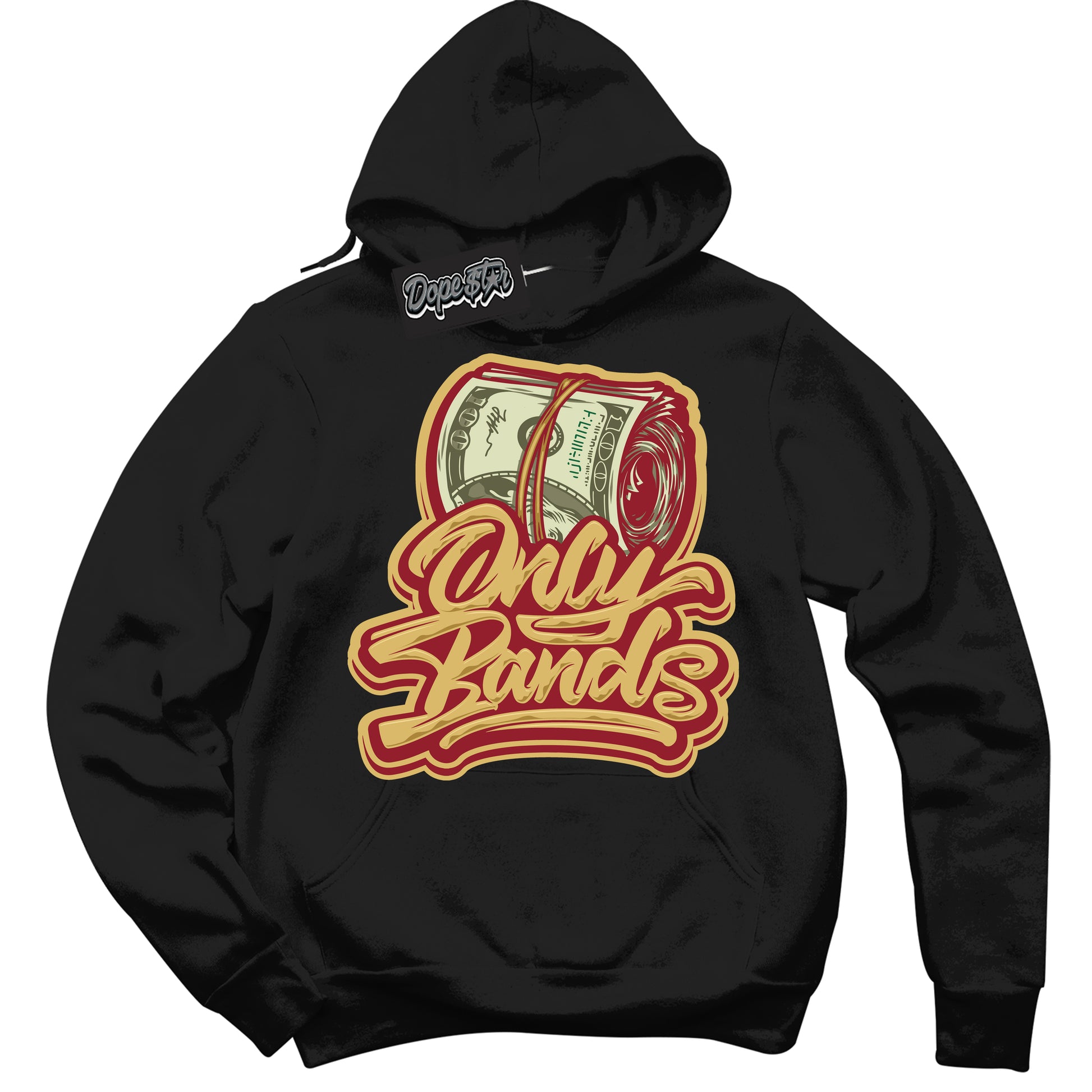 Cool Black Hoodie with “ Only Bands ” design that Perfectly Matches Method of Make Gym Red Metallic Gold 1s Jordans.