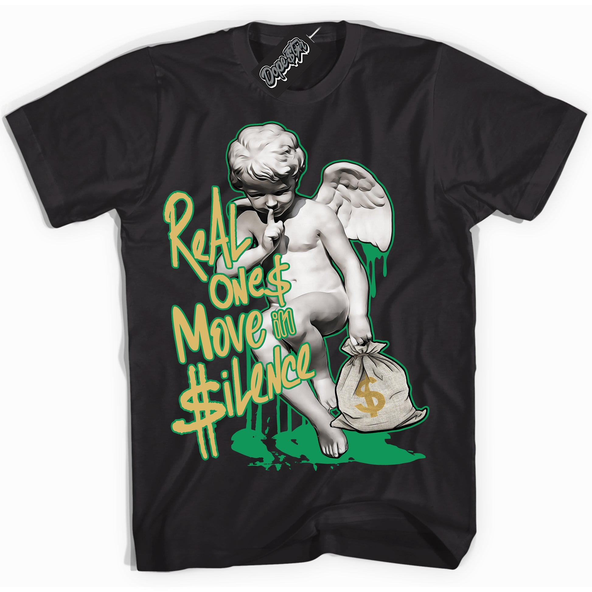 Cool Black Shirt with “Real Ones Cherub” design that perfectly matches the Method of Make Lucky Green 1s Jordans.