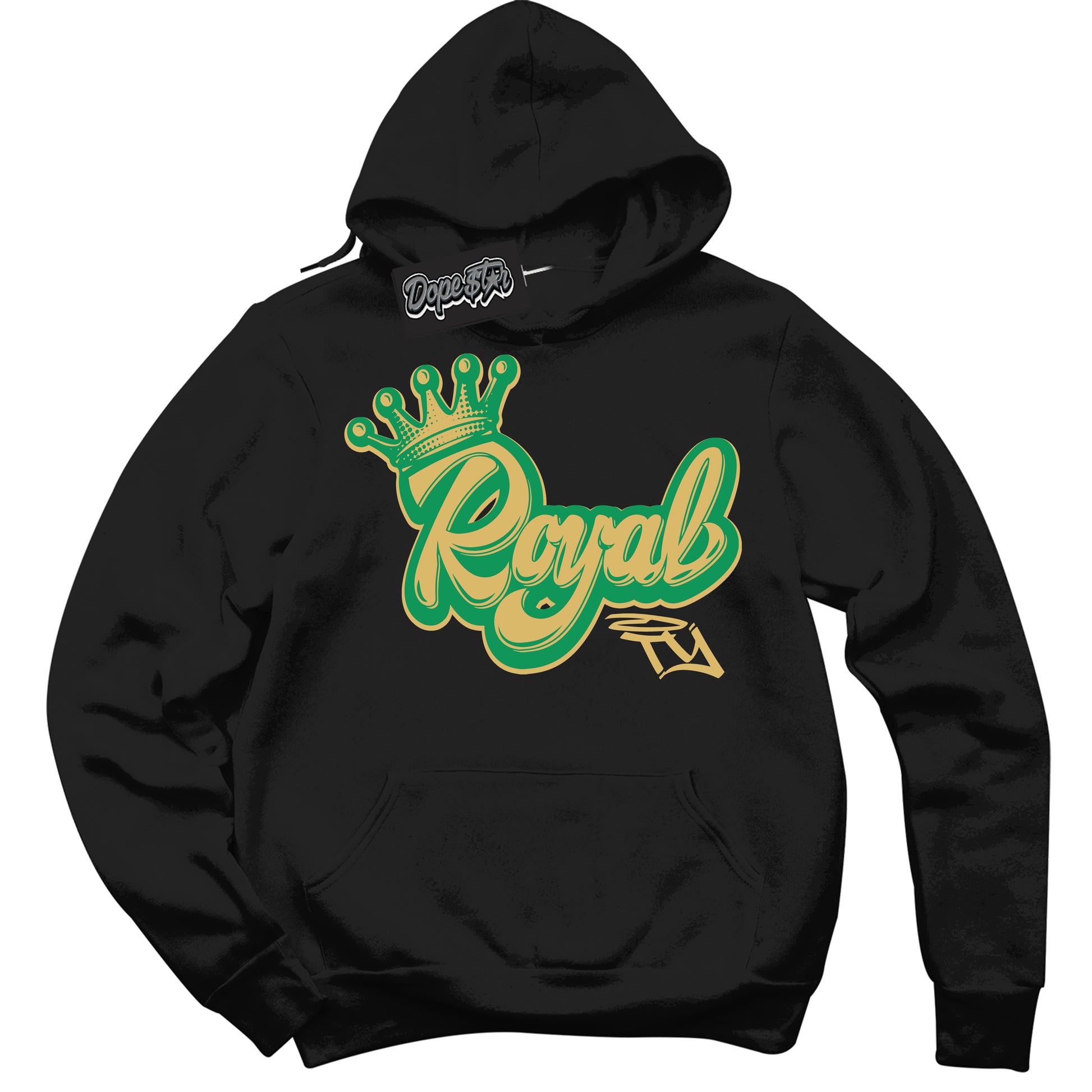 Cool Black Hoodie with “Royalty” design that Perfectly Matches Method of Make Lucky Green 1s Jordans.