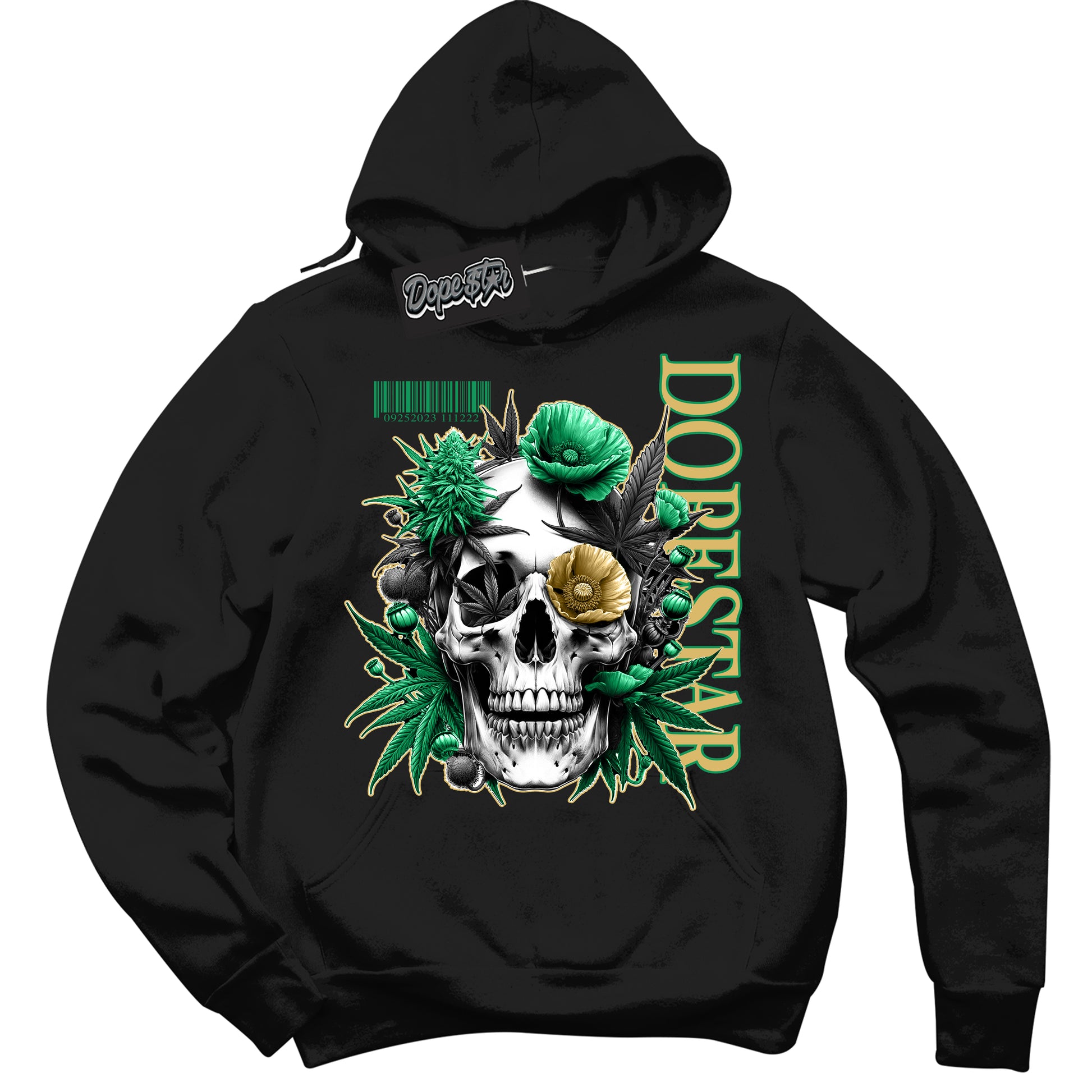 Cool Black Hoodie with “Skull Poppies” design that Perfectly Matches Method of Make Lucky Green 1s Jordans.
