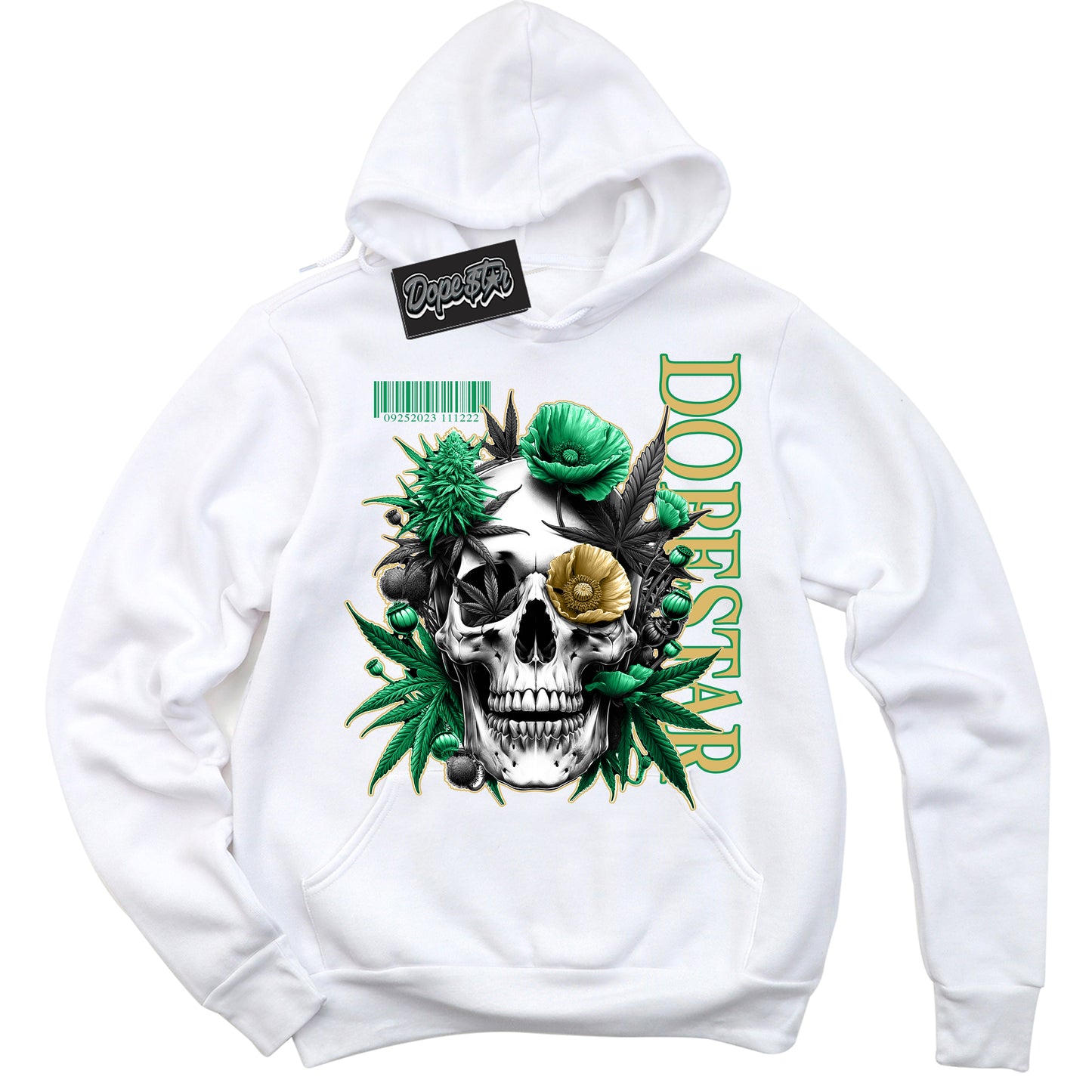 Cool White Hoodie with “Skull Poppies” design that Perfectly Matches Method of Make Lucky Green 1s Jordans.