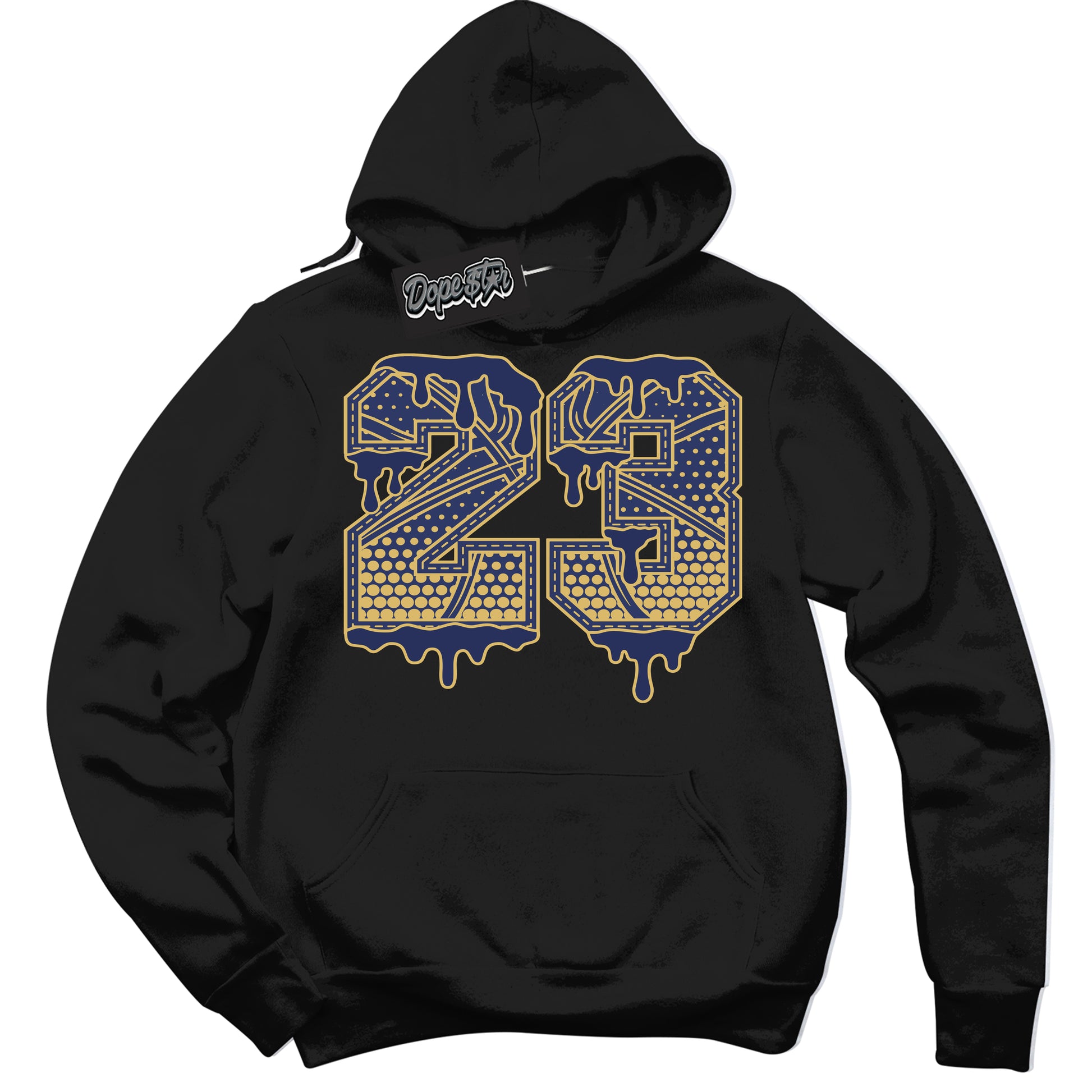Cool Black Hoodie with “23 Ball” design that Perfectly Matches Method of Make Midnight Navy Metallic Gold 1s Jordans.
