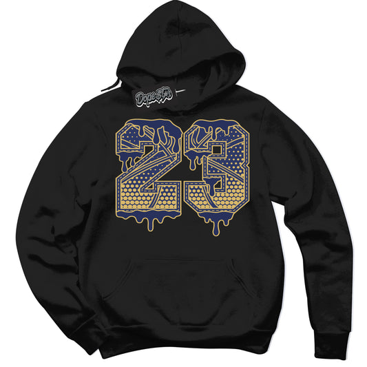 Cool Black Hoodie with “23 Ball” design that Perfectly Matches Method of Make Midnight Navy Metallic Gold 1s Jordans.
