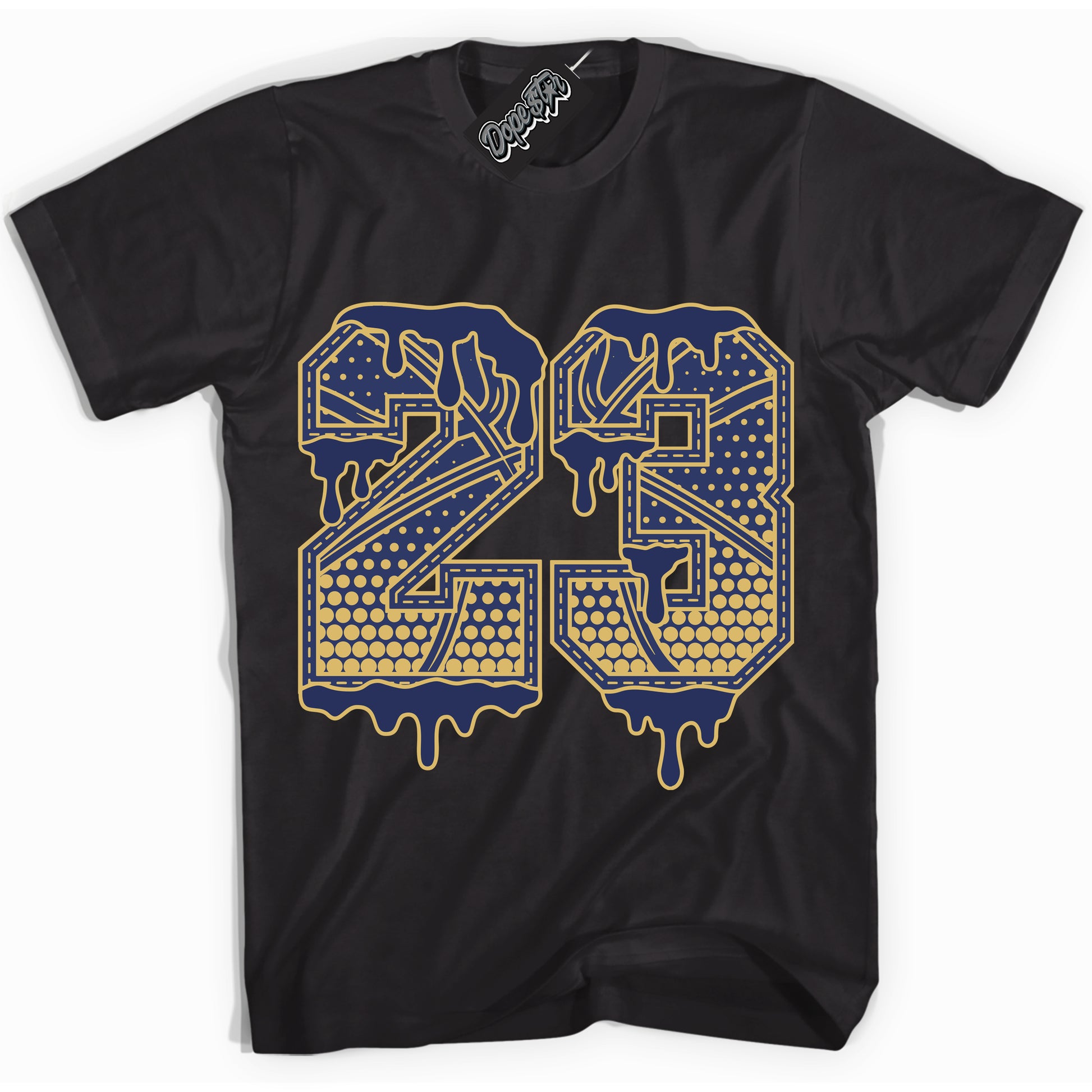 Cool Black Shirt with “23 Ball” design that perfectly matches the Method of Make Midnight Navy Metallic Gold 1s Jordans.
