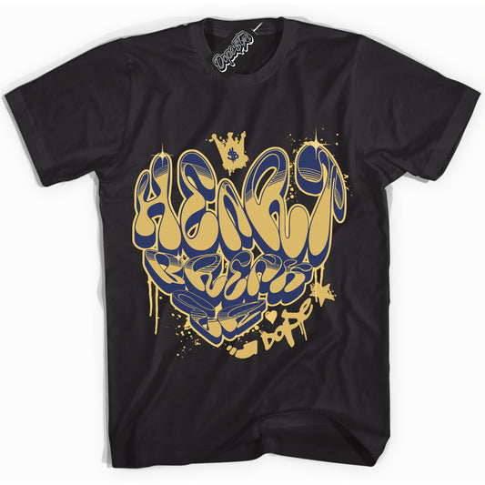 Cool Black Shirt with “Heartbreaker Graffiti” design that perfectly matches the Method of Make Midnight Navy Metallic Gold 1s Jordans.
