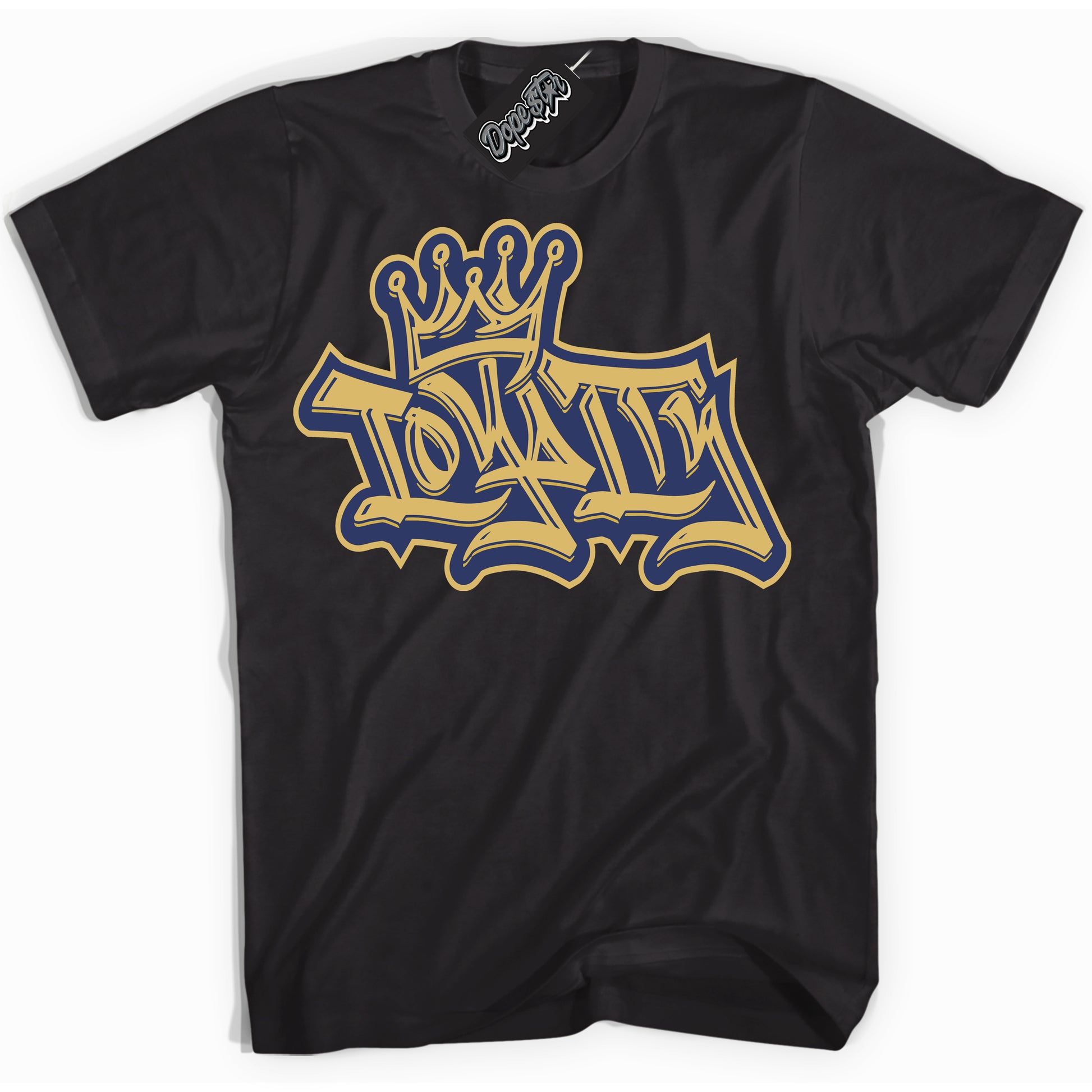Cool Black Shirt with “Loyalty Crown” design that perfectly matches the Method of Make Midnight Navy Metallic Gold 1s Jordans.
