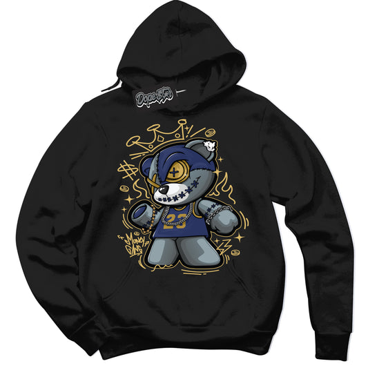 Cool Black Hoodie with “Money Gang Bear” design that Perfectly Matches Method of Make Midnight Navy Metallic Gold 1s Jordans.
