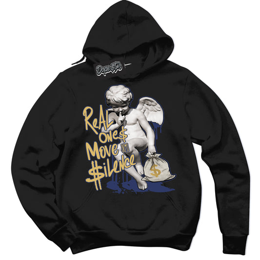 Cool Black Hoodie with “Real Ones Cherub” design that Perfectly Matches Method of Make Midnight Navy Metallic Gold 1s Jordans.
