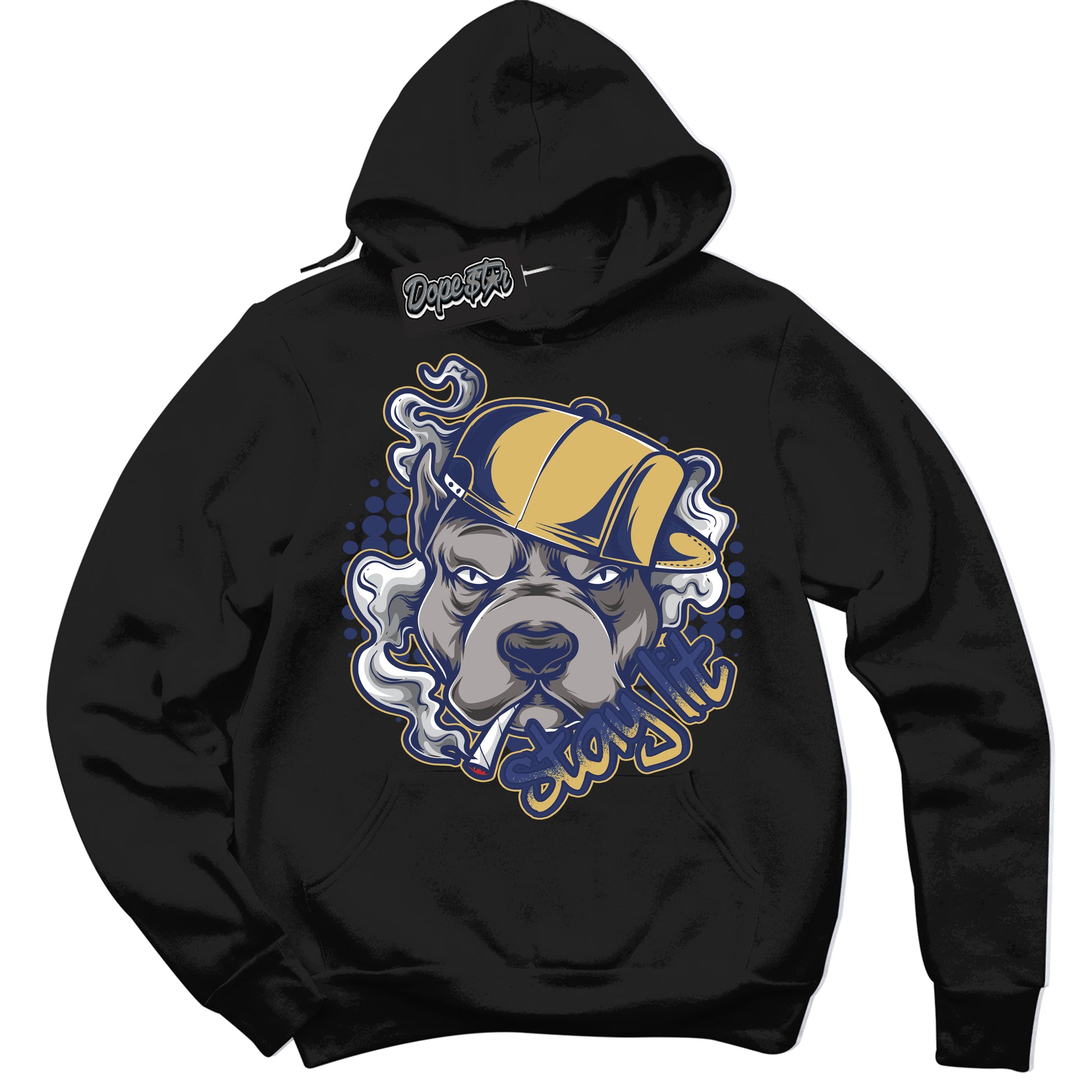 Cool Black Hoodie with “Stay Lit” design that Perfectly Matches Method of Make Midnight Navy Metallic Gold 1s Jordans.
