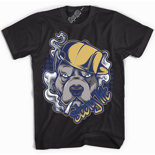 Cool Black Shirt with “Stay Lit” design that perfectly matches the Method of Make Midnight Navy Metallic Gold 1s Jordans.
