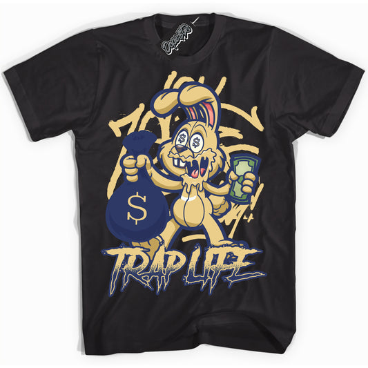 Cool Black Shirt with “Trap Rabbit” design that perfectly matches the Method of Make Midnight Navy Metallic Gold 1s Jordans.
