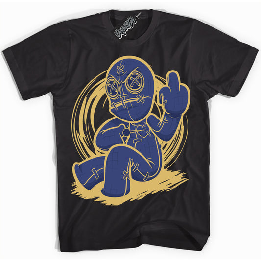 Cool Black Shirt with “Voodoo Doll” design that perfectly matches the Method of Make Midnight Navy Metallic Gold 1s Jordans.
