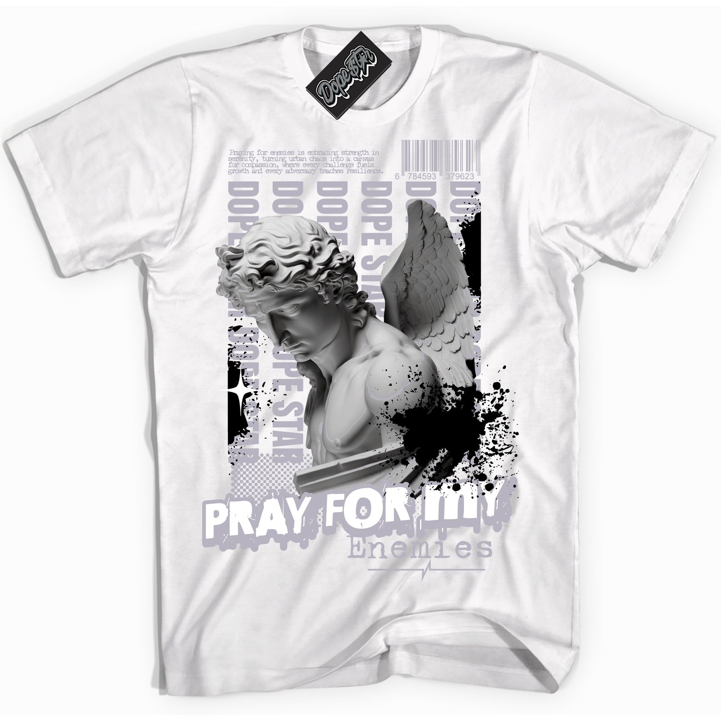 Cool White Shirt with “Pray Enemies” design that perfectly matches the OG Barons 1s Jordans.