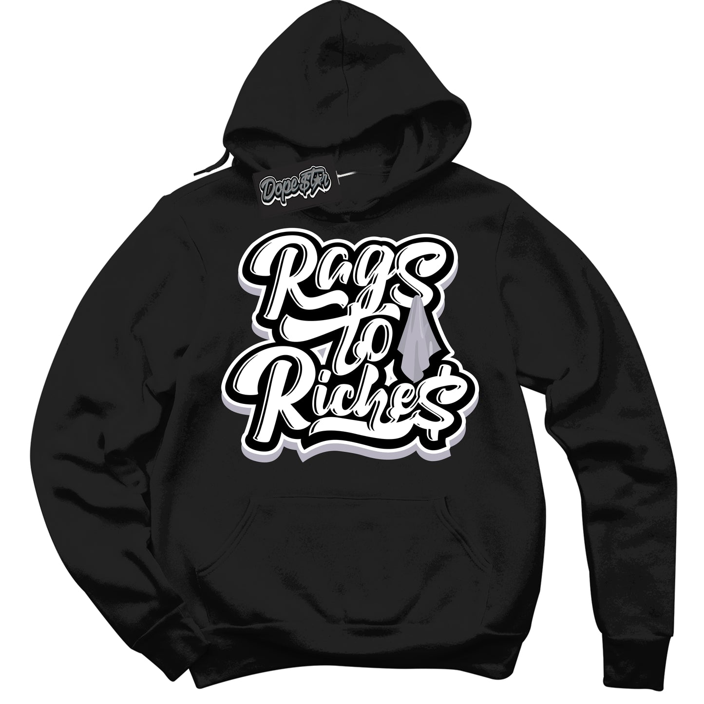 Cool Black Hoodie with “Rags To Riches” design that Perfectly Matches OG Barons 1s Jordans.
