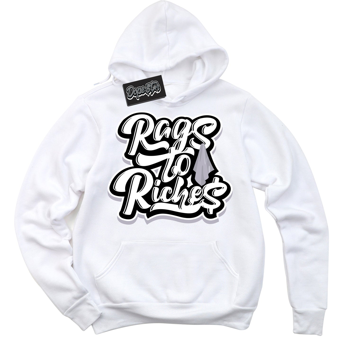 Cool White Hoodie with “Rags To Riches” design that Perfectly Matches OG Barons 1s Jordans.