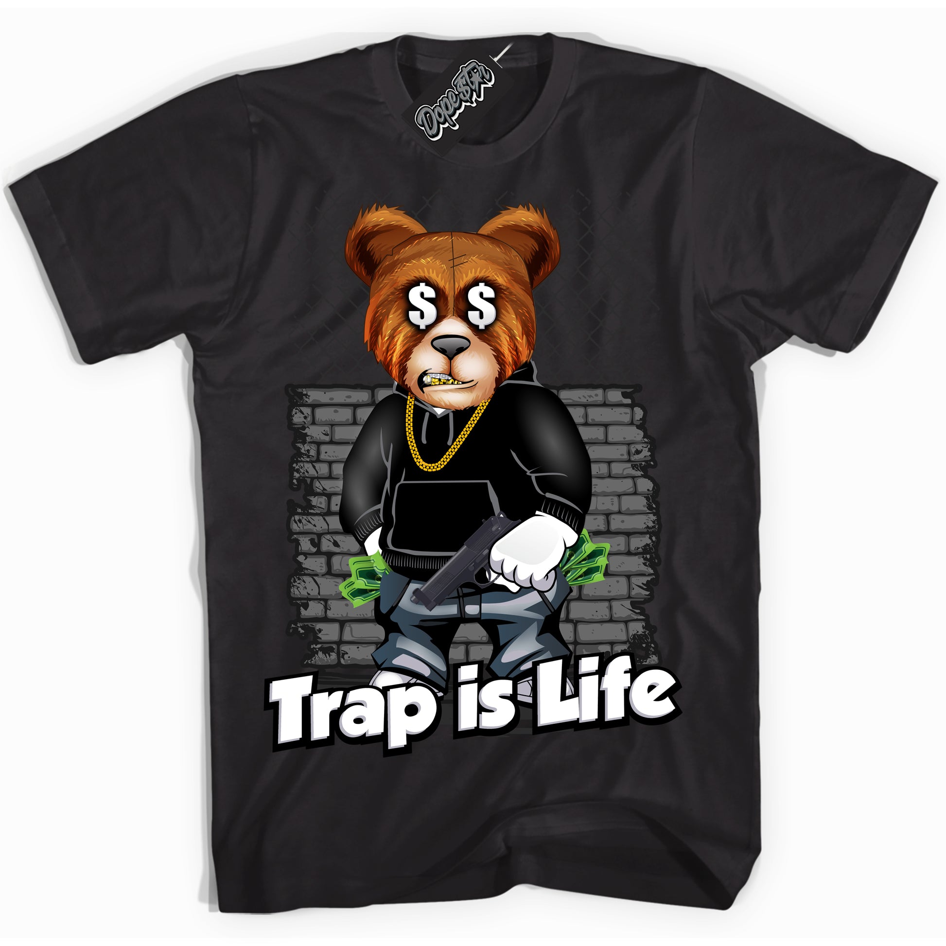 Cool Black Shirt with “Trap Life” design that perfectly matches the OG Barons 1s Jordans.