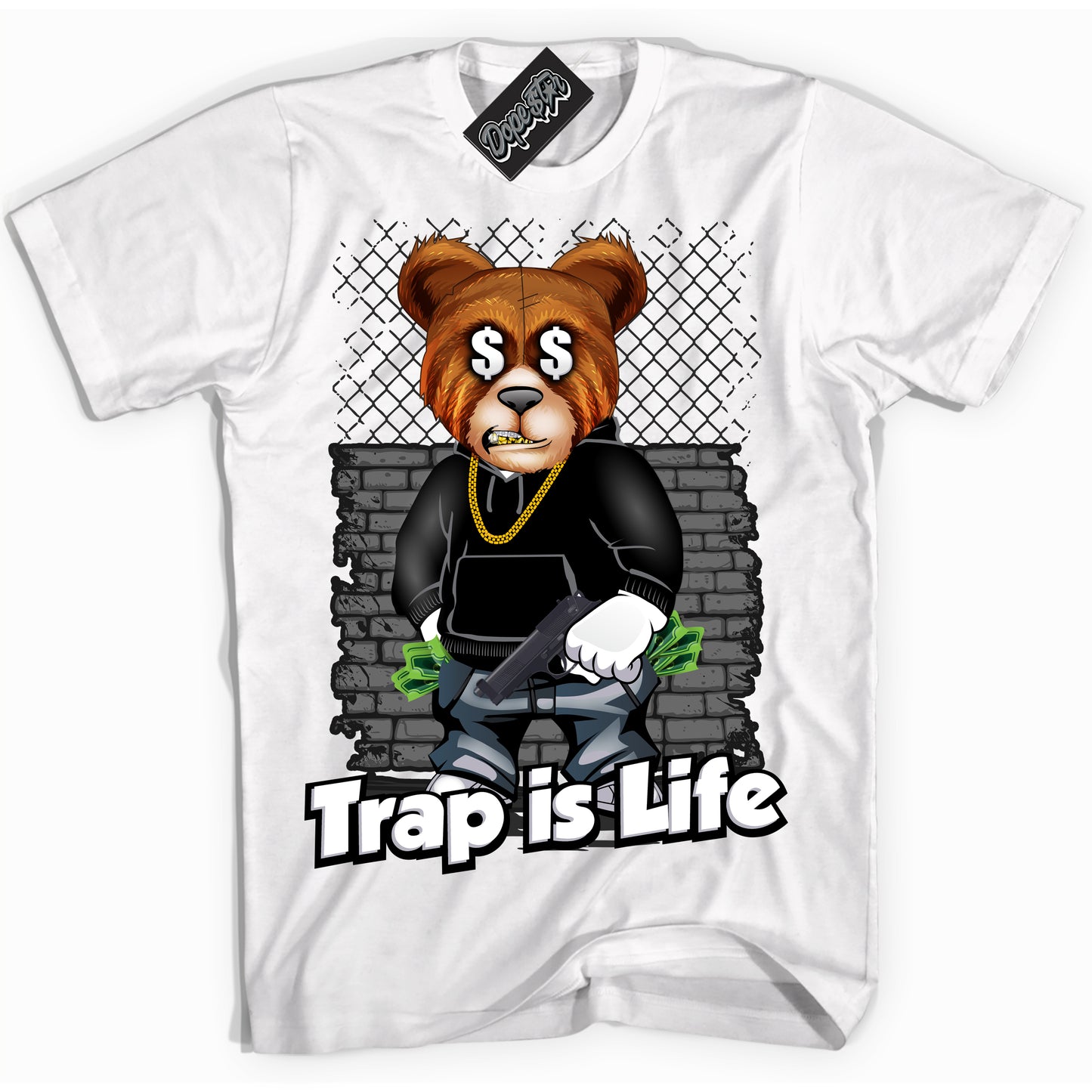 Cool White Shirt with “Trap Life” design that perfectly matches the OG Barons 1s Jordans.