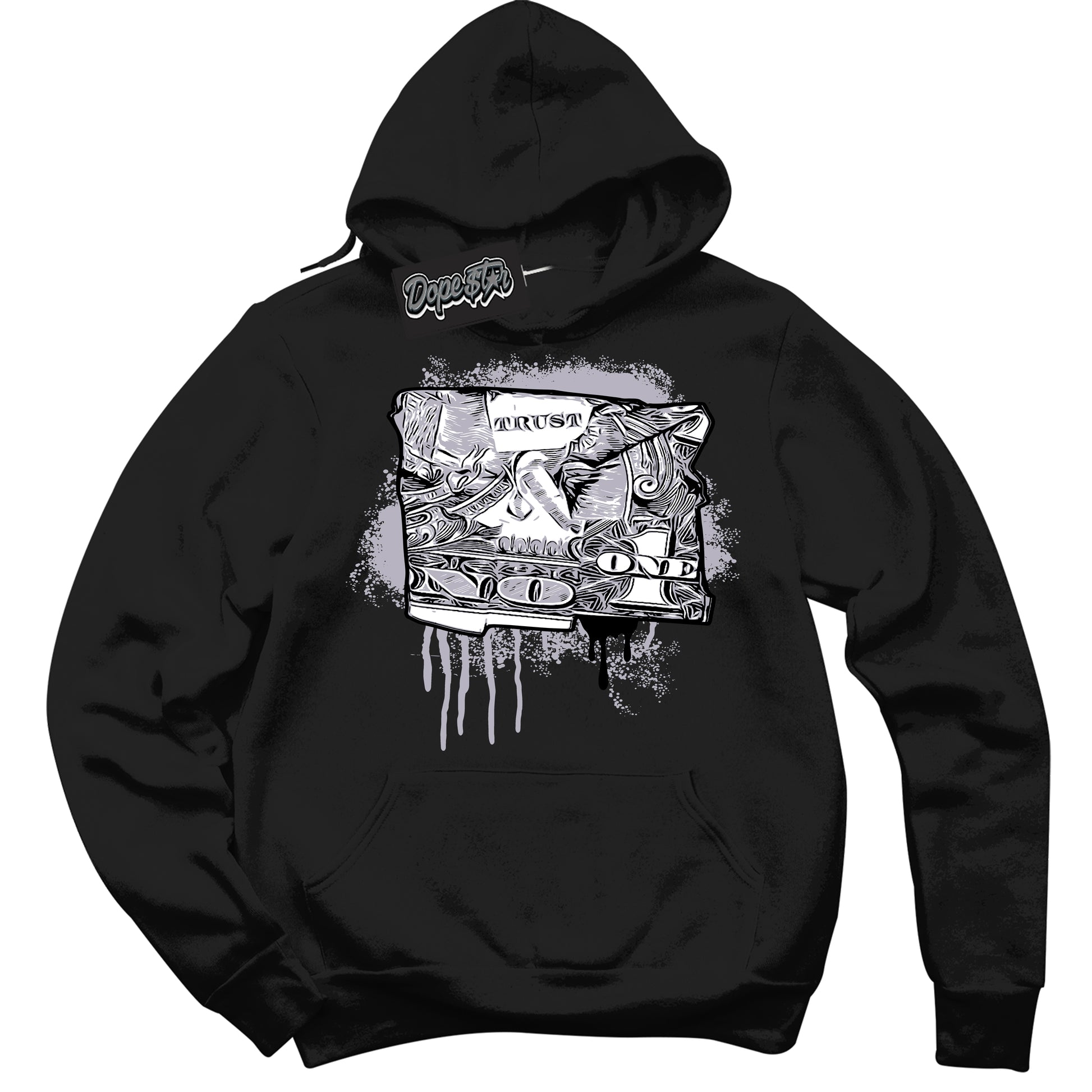 Cool Black Hoodie with “Trust No One Dollar” design that Perfectly Matches OG Barons 1s Jordans.